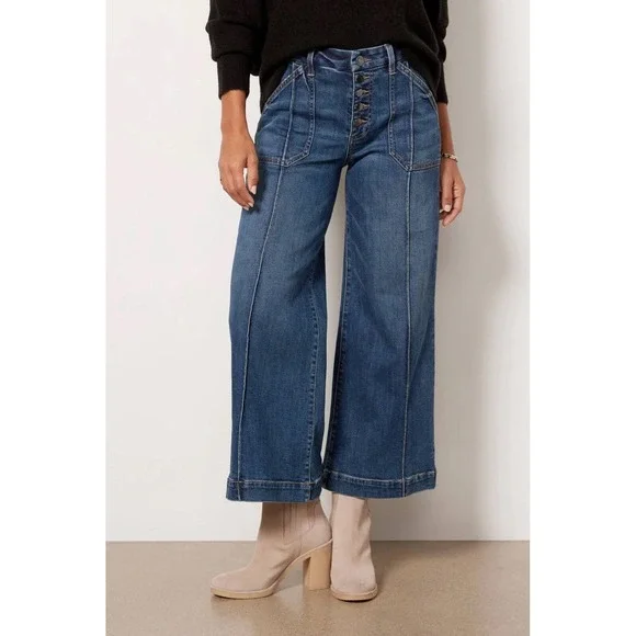 Kut From The Kloth Meg Jeans Womens 6 Blue Wide Leg High Rise Exposed Button Fly - Picture 2 of 12